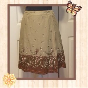 Paisley Floral Midi Wrap Skirt in Tan & Brown